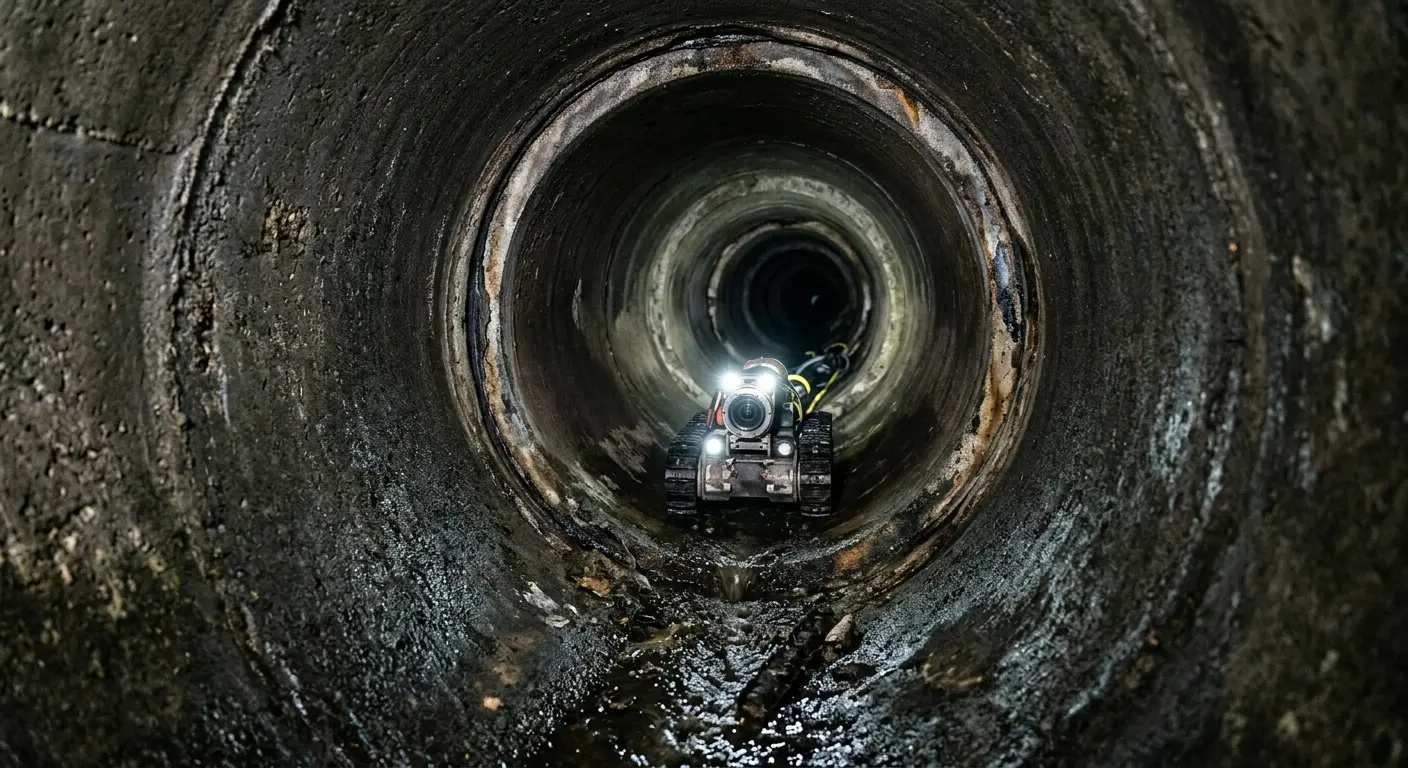 Robotic sewer camera inspecting pipe interior for Sewer Line Cleaning in Bozeman